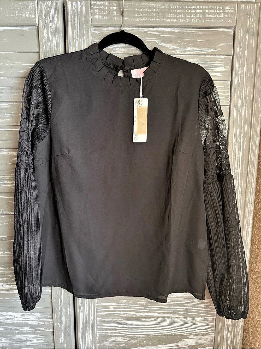 C+D+M Black Lace Sleeve Blouse NWT